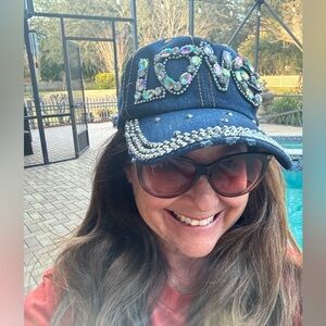 Denim Embellished Bling “LOVE” cap